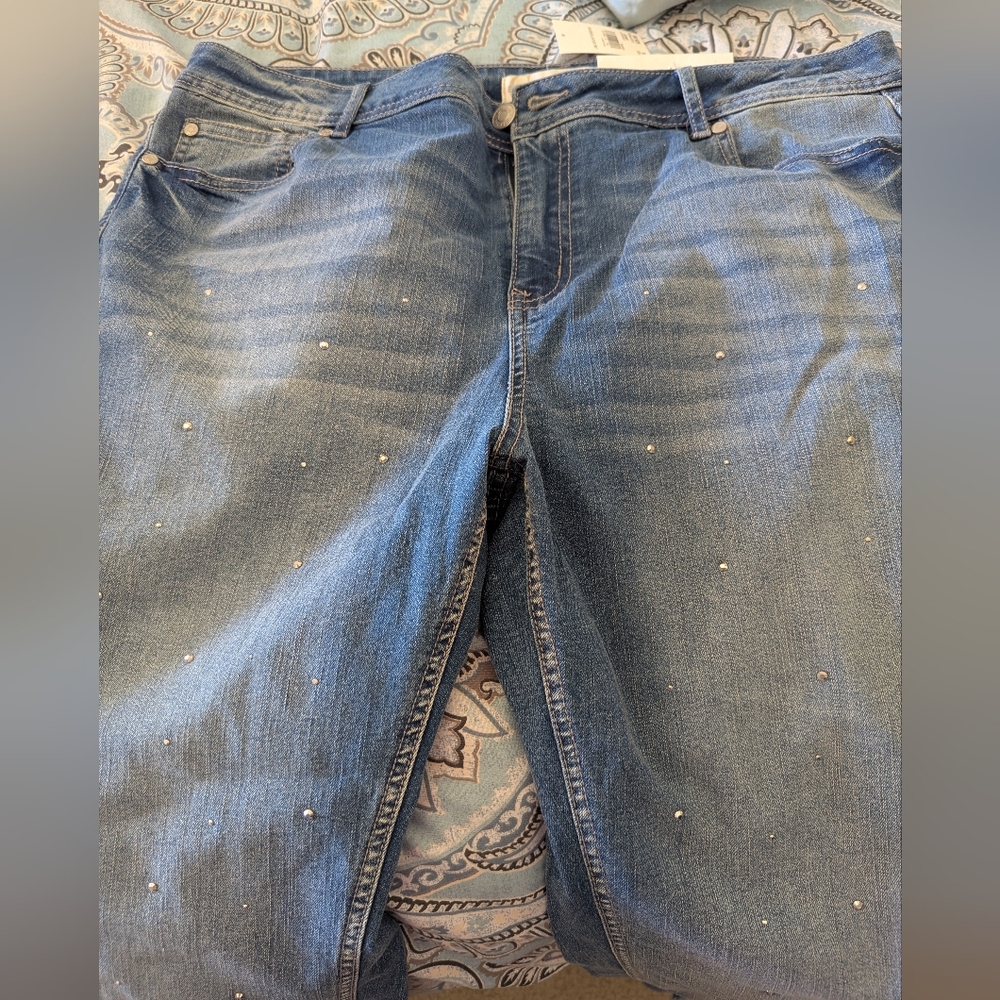 Cato Vintage Ombre Denim Studded Fringe Jeans NWT Size 16
